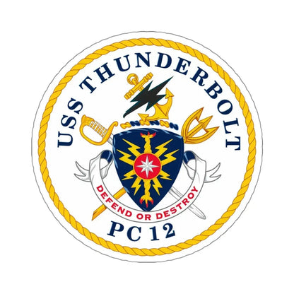 USS Thunderbolt PC 12 (U.S. Navy) STICKER Vinyl Kiss-Cut Decal 4 Inch White - The Sticker Space