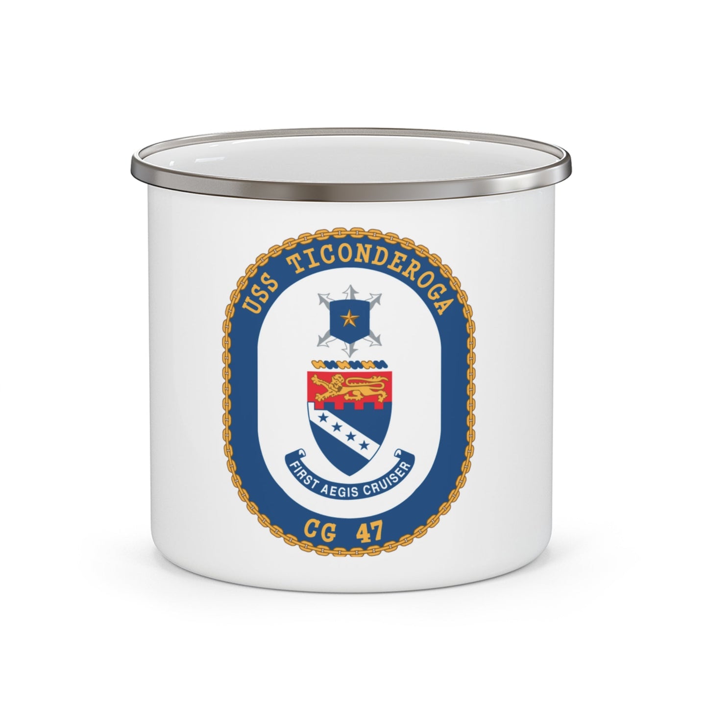 USS Ticonderoga (U.S. Navy) Enamel Mug 12oz-12oz-The Sticker Space