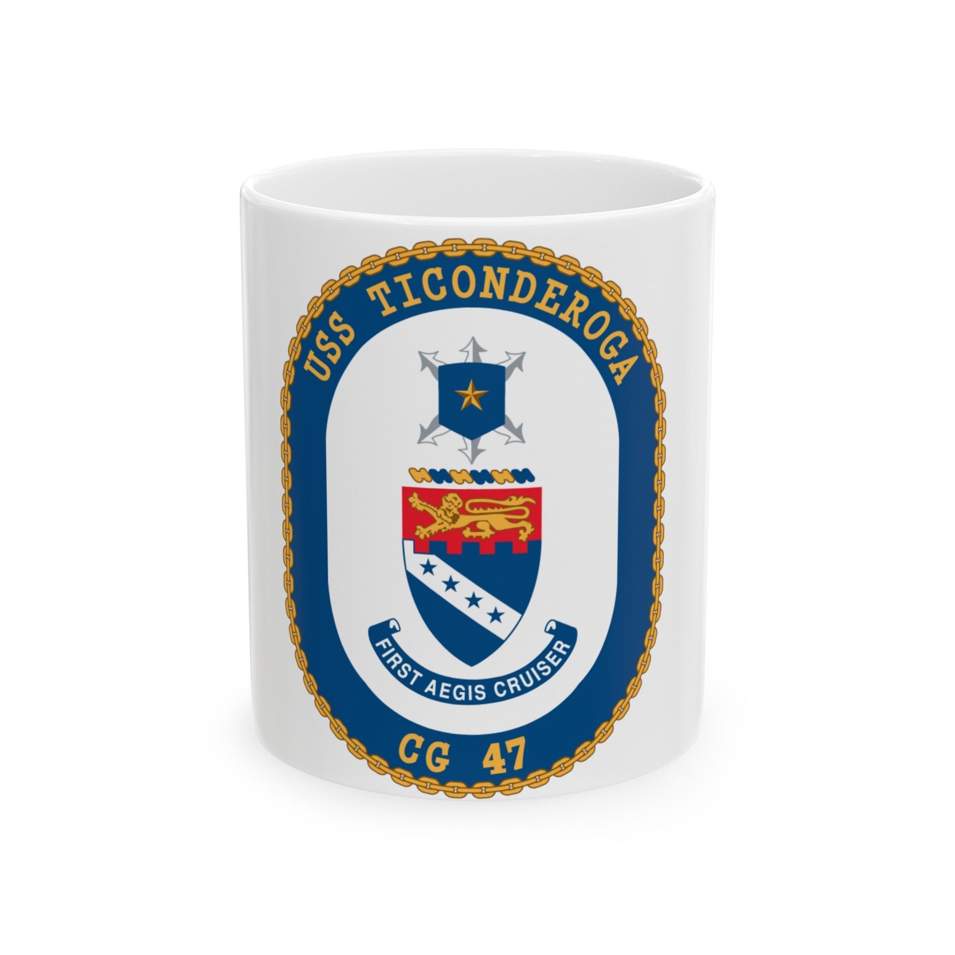 USS Ticonderoga (U.S. Navy) White Coffee Mug-11oz-The Sticker Space