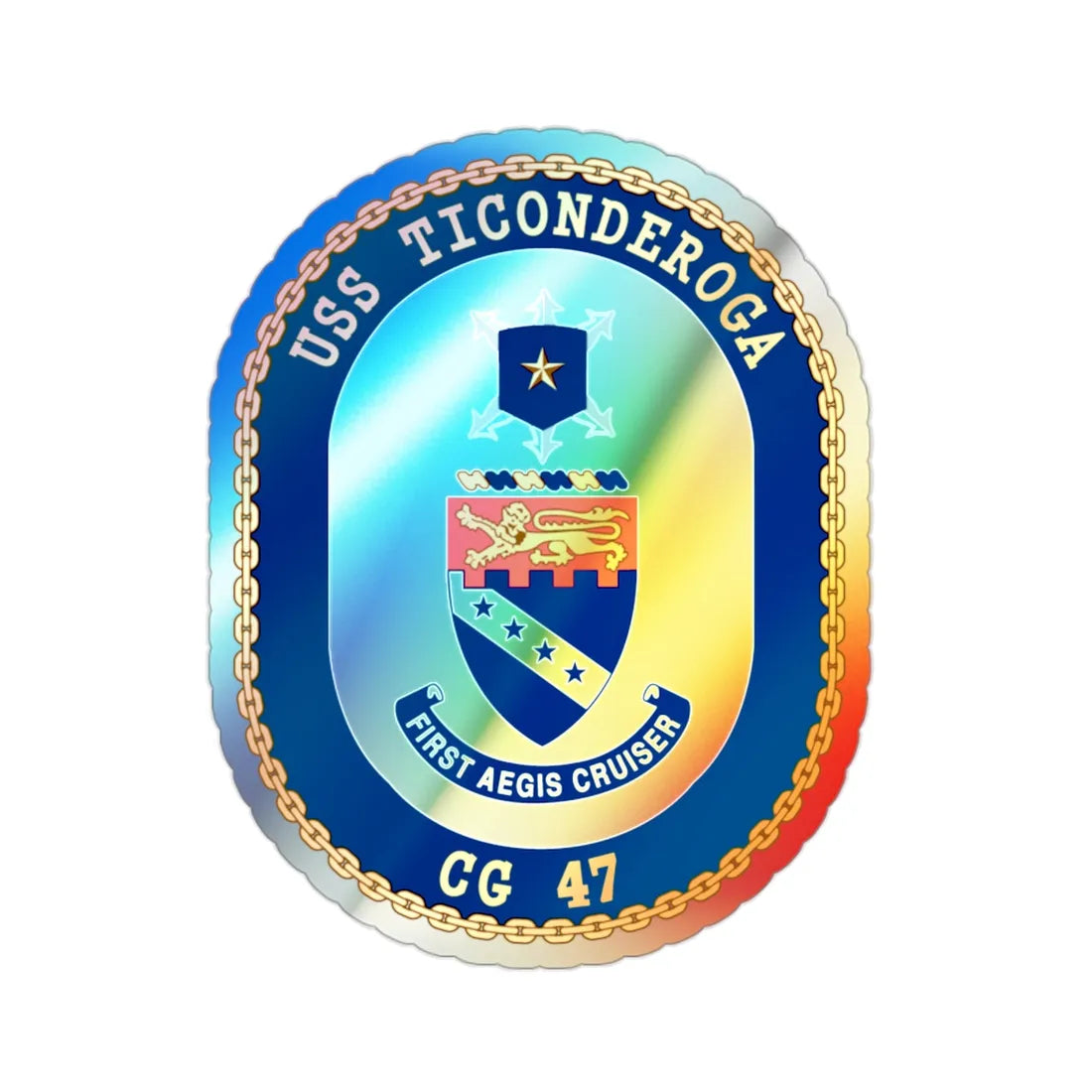 USS Ticonderoga (U.S. Navy) Holographic STICKER Die-Cut Vinyl Decal 2 Inch Holographic - The Sticker Space