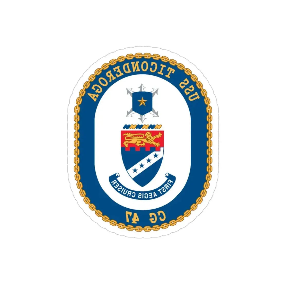 USS Ticonderoga (U.S. Navy) REVERSE PRINT Transparent Die-Cut STICKER 3 Inch Die-Cut Transparent - The Sticker Space