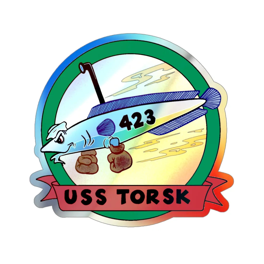 USS TORSK SS 423 (U.S. Navy) Holographic STICKER Die-Cut Vinyl Decal 4 Inch Holographic - The Sticker Space