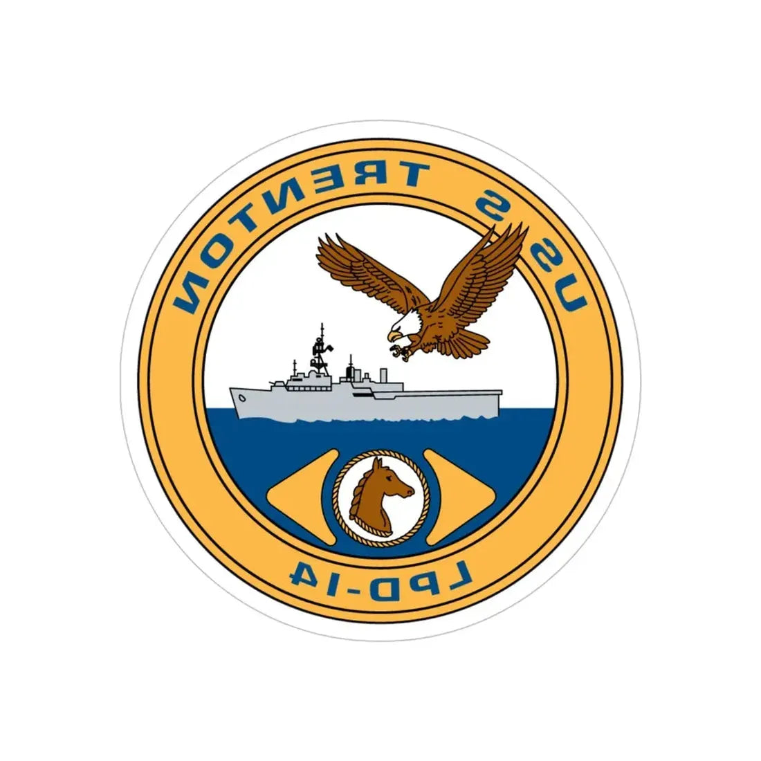 USS Trenton LPD 14 (U.S. Navy) REVERSE PRINT Transparent Die-Cut STICKER 4 Inch Die-Cut Transparent - The Sticker Space