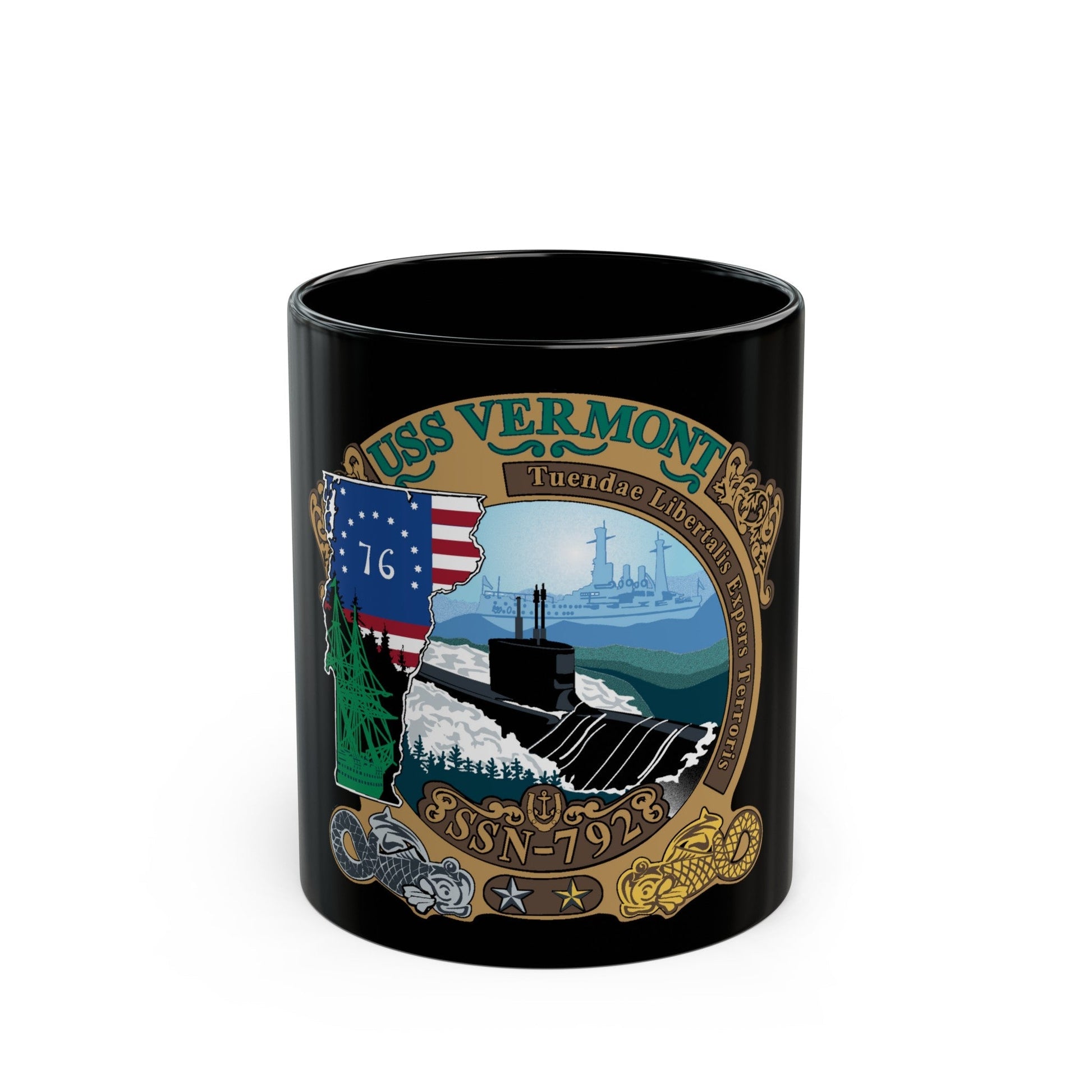 USS Vermont SSN 792 (U.S. Navy) Black Coffee Mug-11oz-The Sticker Space