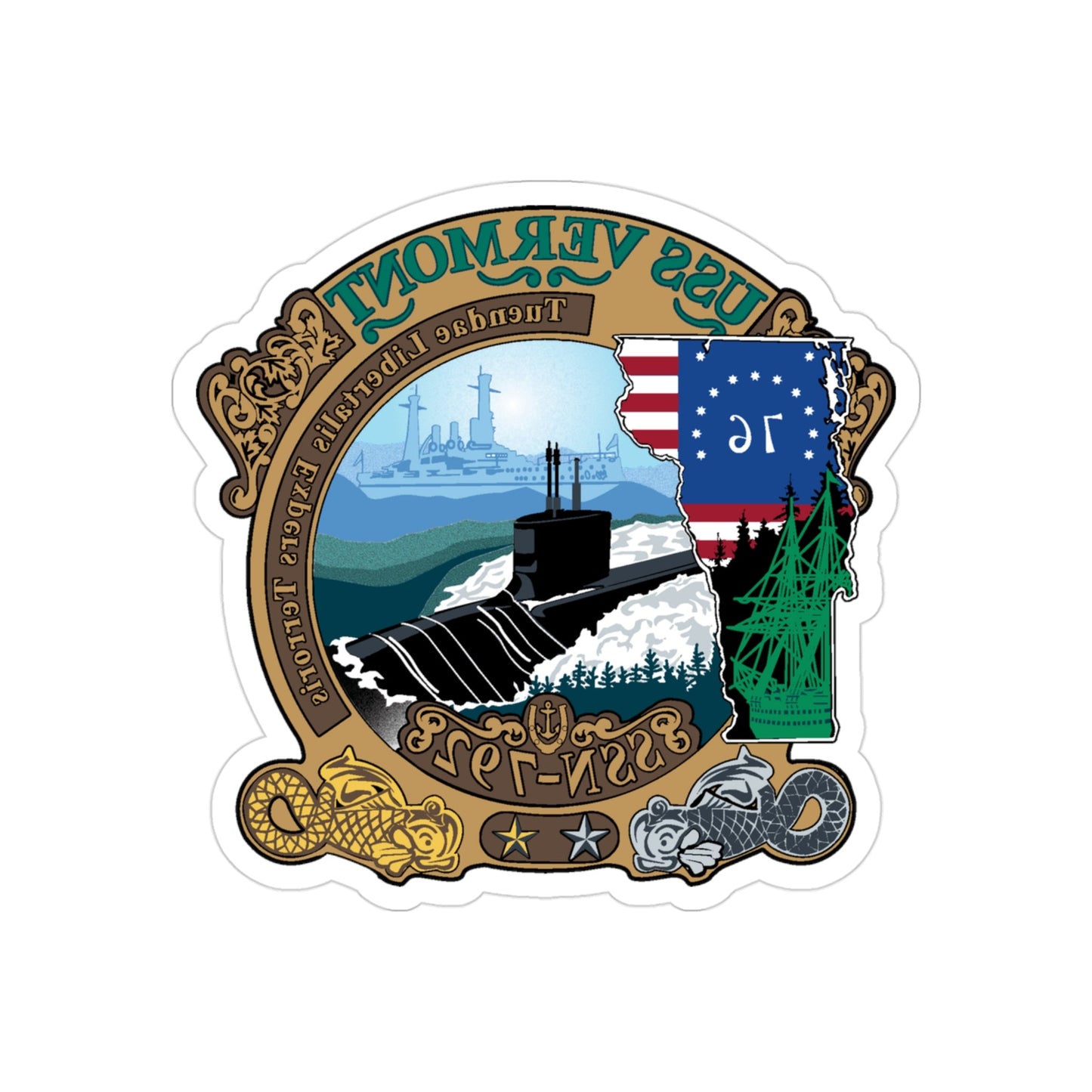 USS Vermont SSN 792 (U.S. Navy) REVERSE PRINT Transparent STICKER-3" × 3"-The Sticker Space