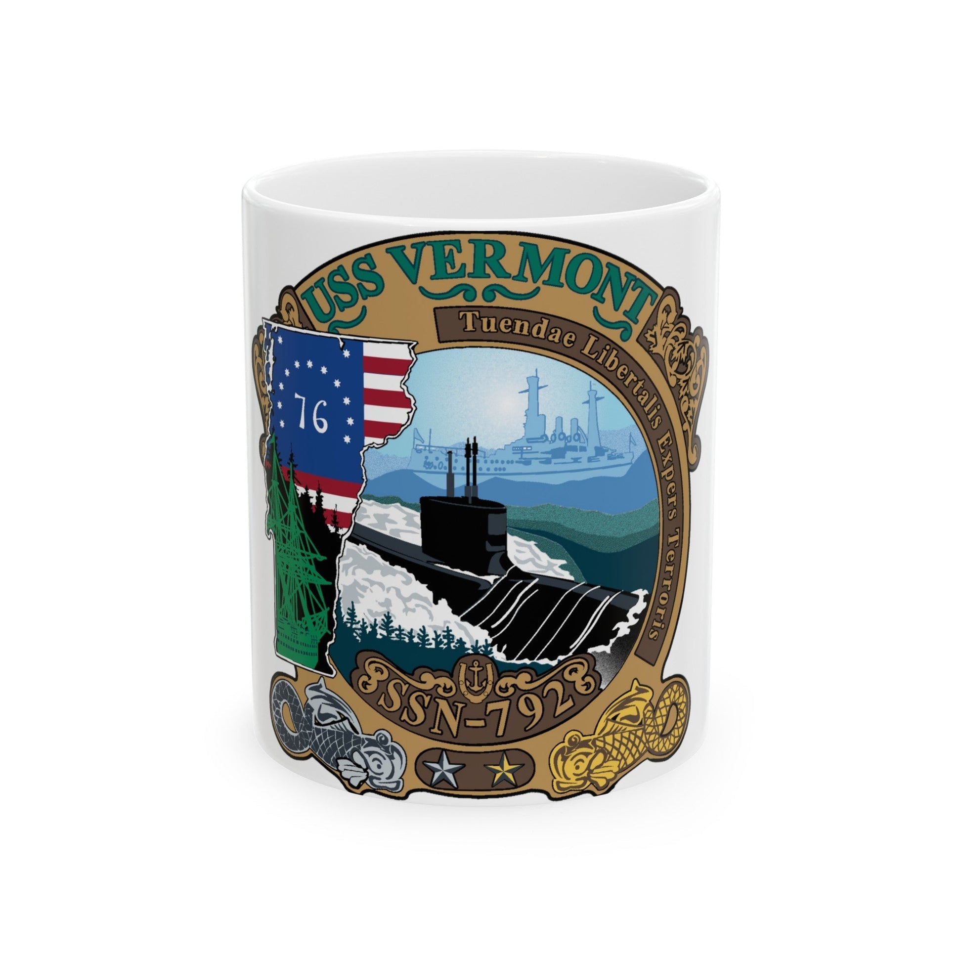 USS Vermont SSN 792 (U.S. Navy) White Coffee Mug-11oz-The Sticker Space