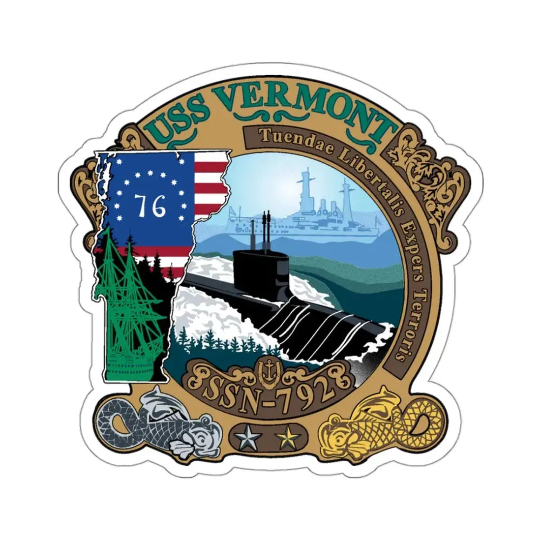USS Vermont SSN 792 (U.S. Navy) STICKER Vinyl Kiss-Cut Decal 3 Inch White - The Sticker Space