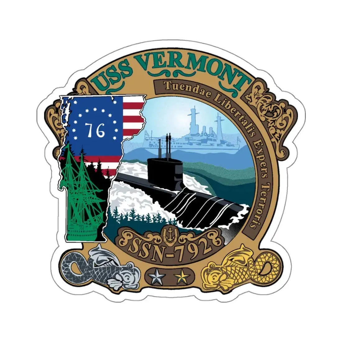 USS Vermont SSN 792 (U.S. Navy) STICKER Vinyl Kiss-Cut Decal 4 Inch White - The Sticker Space