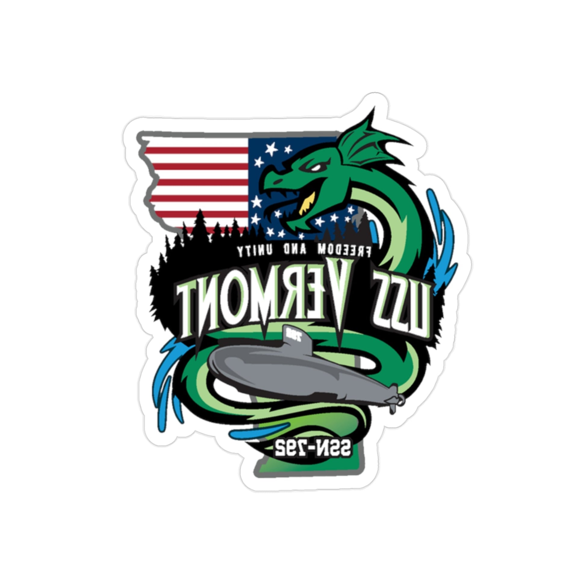 USS Vermont SSN 7921 (U.S. Navy) REVERSE PRINT Transparent STICKER-2" × 2"-The Sticker Space