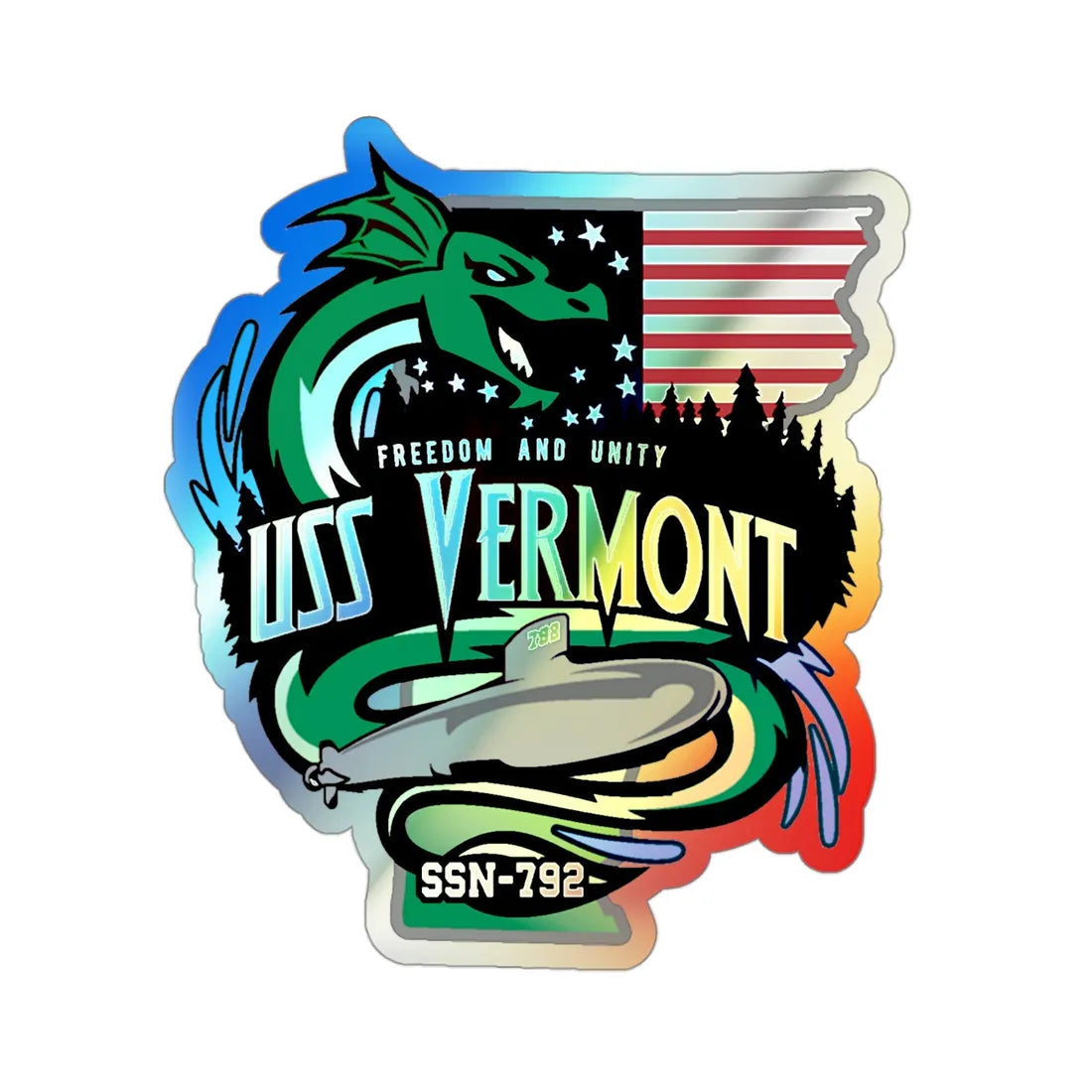 USS Vermont SSN 7921 (U.S. Navy) Holographic STICKER Die-Cut Vinyl Decal 3 Inch Holographic - The Sticker Space