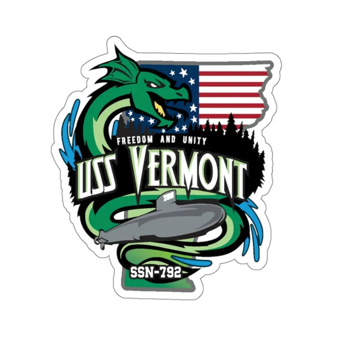 USS Vermont SSN 7921 (U.S. Navy) STICKER Vinyl Kiss-Cut Decal 3 Inch White - The Sticker Space
