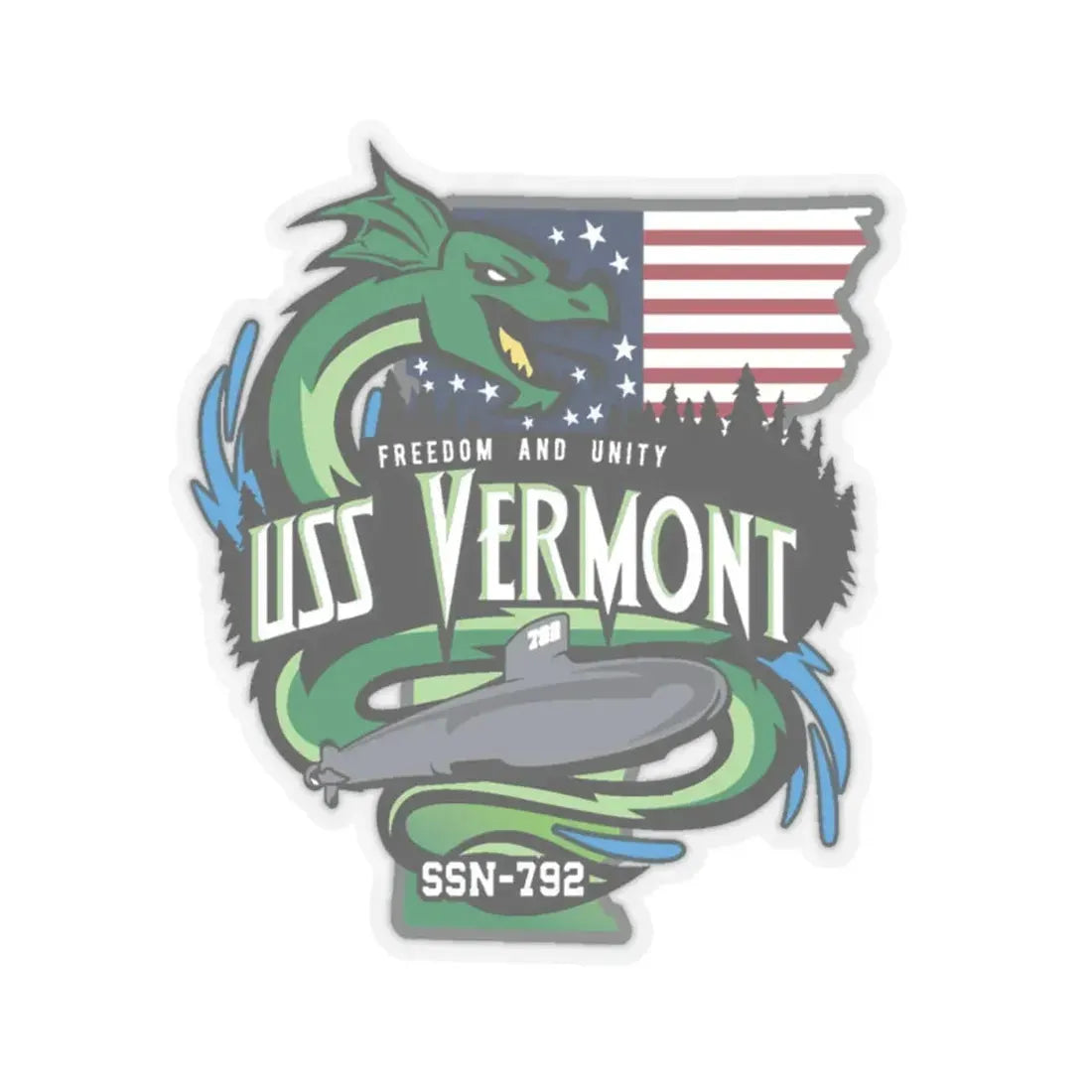USS Vermont SSN 7921 (U.S. Navy) STICKER Vinyl Kiss-Cut Decal 4 Inch Transparent - The Sticker Space