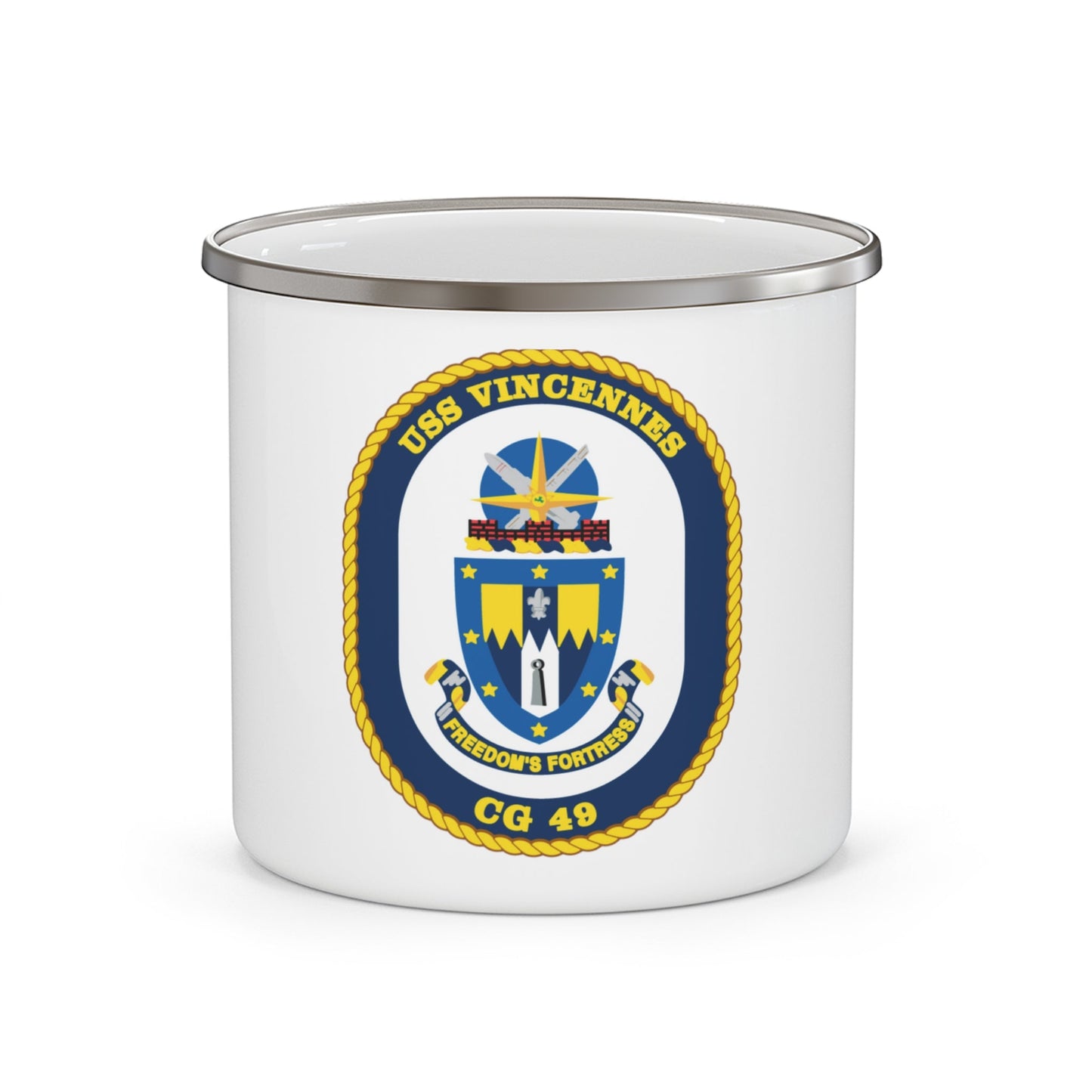 USS Vincennes CG 49 v2 (U.S. Navy) Enamel Mug 12oz-12oz-The Sticker Space