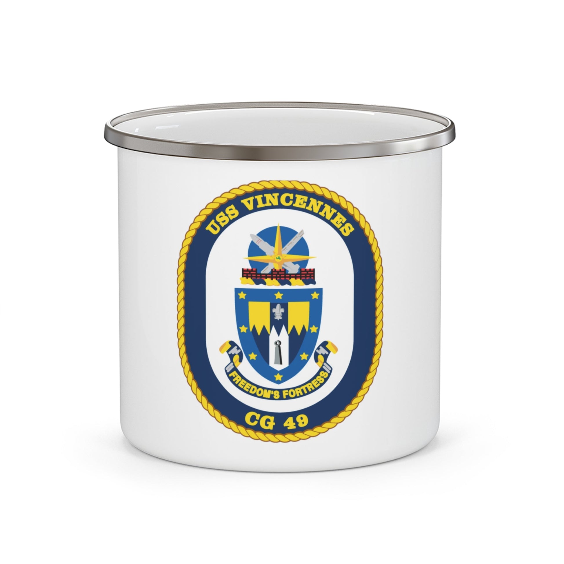 USS Vincennes CG 49 v2 (U.S. Navy) Enamel Mug 12oz-12oz-The Sticker Space