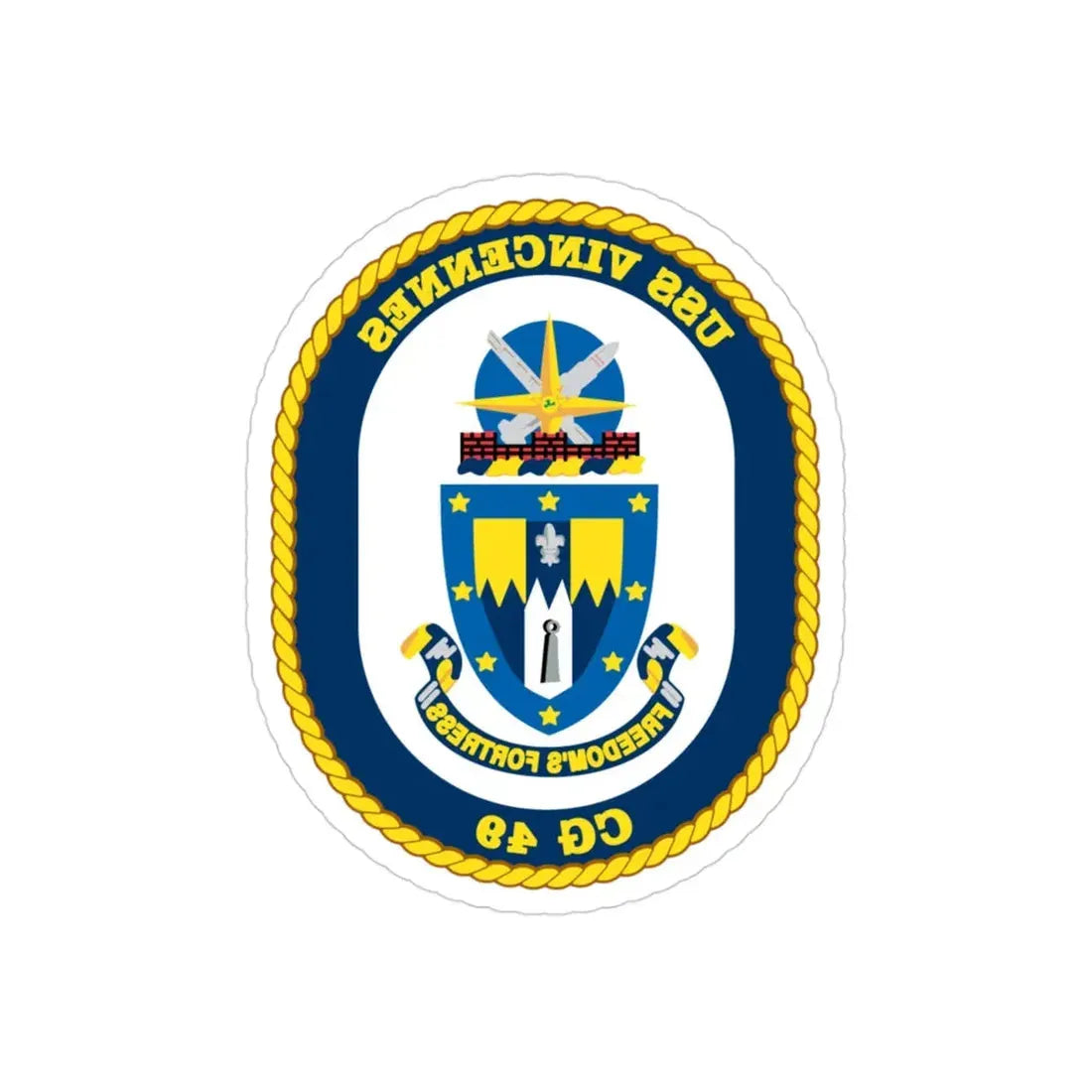 USS Vincennes CG 49 v2 (U.S. Navy) REVERSE PRINT Transparent Die-Cut STICKER 3 Inch Die-Cut Transparent - The Sticker Space
