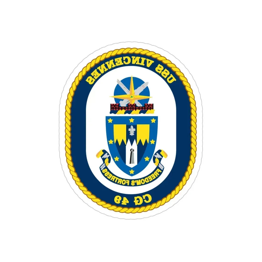 USS Vincennes CG 49 v2 (U.S. Navy) REVERSE PRINT Transparent Die-Cut STICKER 5 Inch Die-Cut Transparent - The Sticker Space