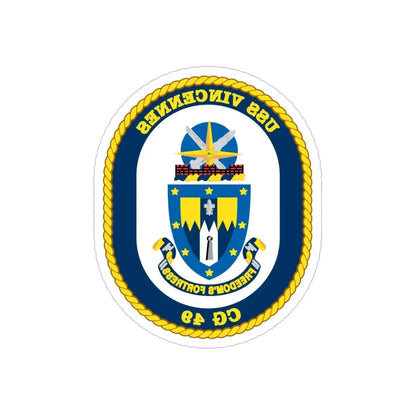 USS Vincennes CG 49 v2 (U.S. Navy) REVERSE PRINT Transparent Die-Cut STICKER 5 Inch Die-Cut Transparent - The Sticker Space