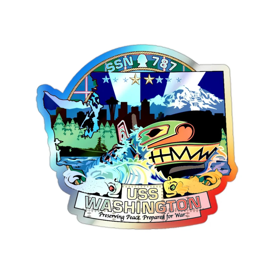 USS Washington SSN 787 (U.S. Navy) Holographic STICKER Die-Cut Vinyl Decal 2 Inch Holographic - The Sticker Space