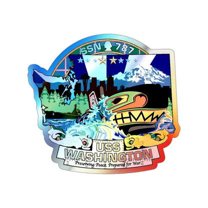 USS Washington SSN 787 (U.S. Navy) Holographic STICKER Die-Cut Vinyl Decal 3 Inch Holographic - The Sticker Space
