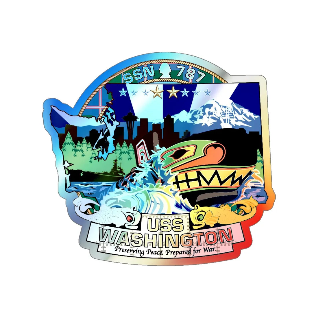 USS Washington SSN 787 (U.S. Navy) Holographic STICKER Die-Cut Vinyl Decal 6 Inch Holographic - The Sticker Space
