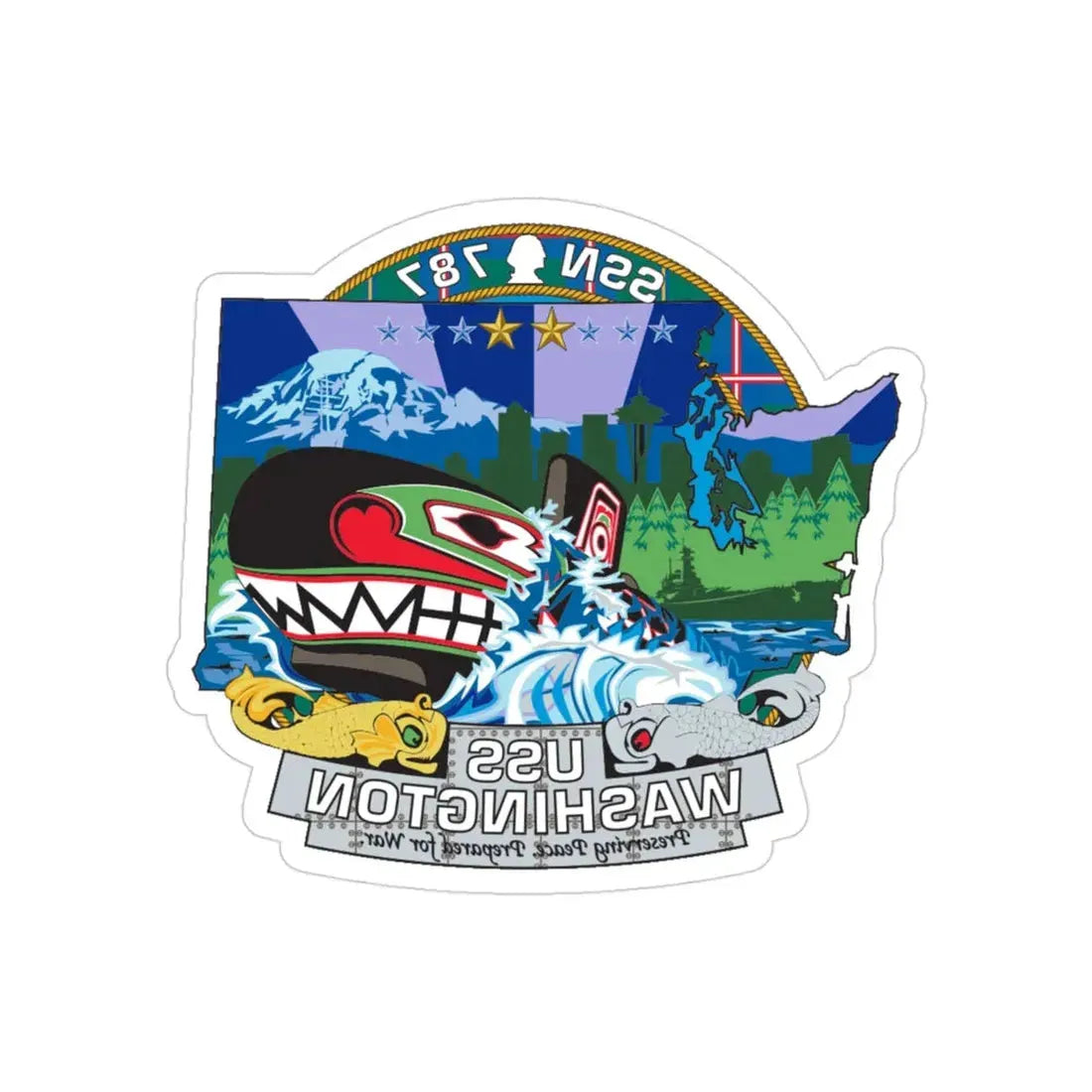 USS Washington SSN 787 (U.S. Navy) REVERSE PRINT Transparent Die-Cut STICKER 3 Inch Die-Cut Transparent - The Sticker Space