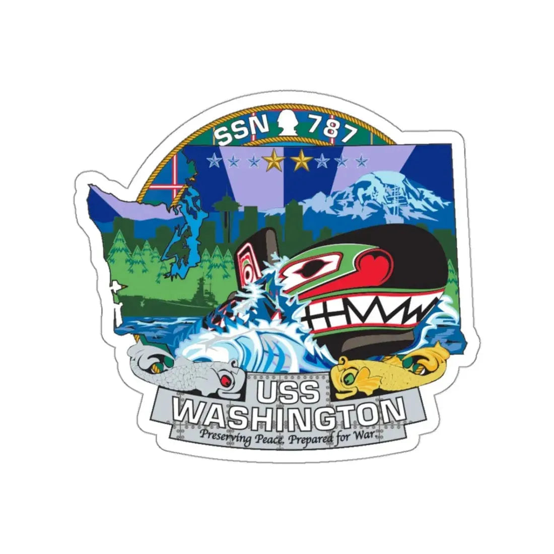 USS Washington SSN 787 (U.S. Navy) STICKER Vinyl Kiss-Cut Decal 3 Inch White - The Sticker Space