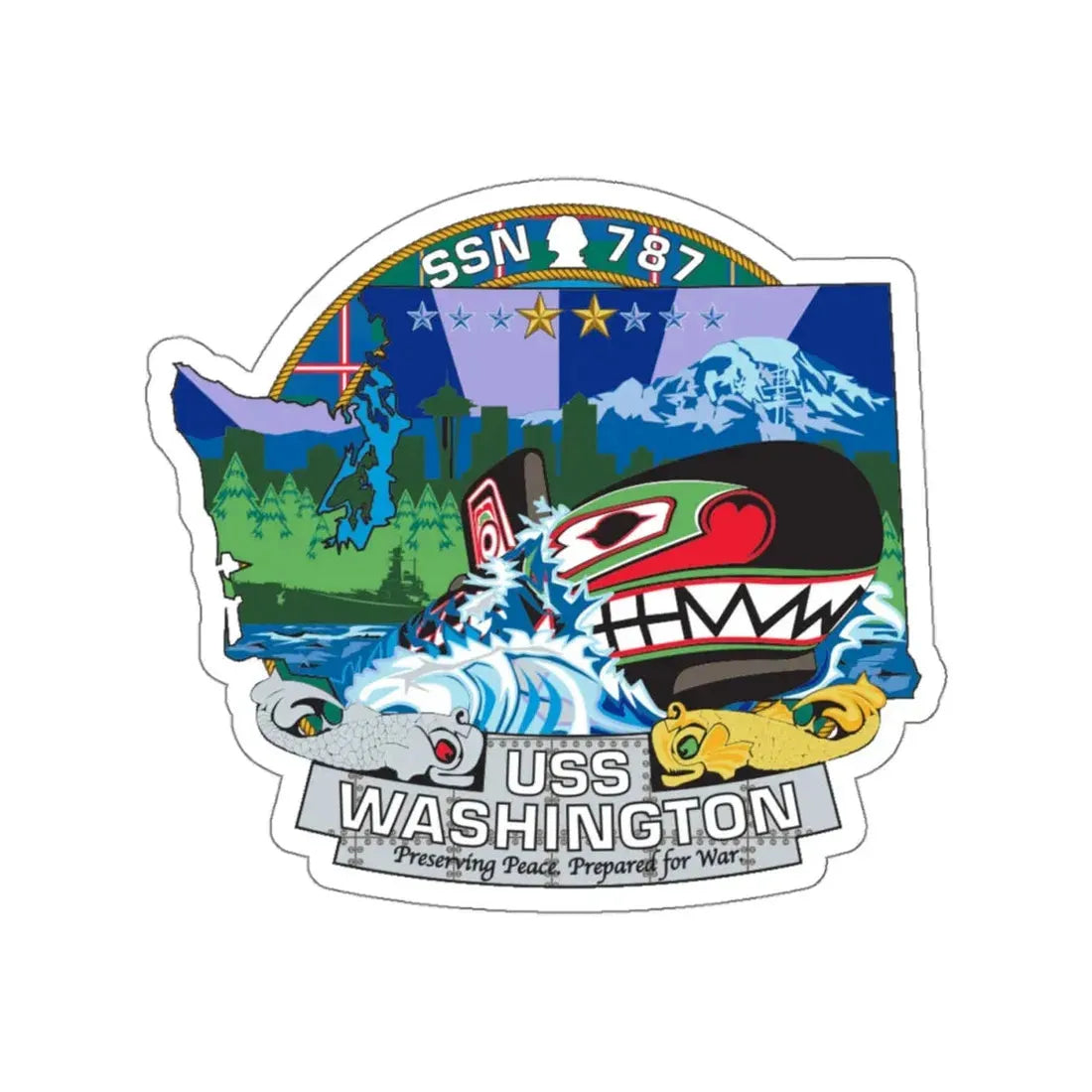 USS Washington SSN 787 (U.S. Navy) STICKER Vinyl Kiss-Cut Decal 4 Inch White - The Sticker Space