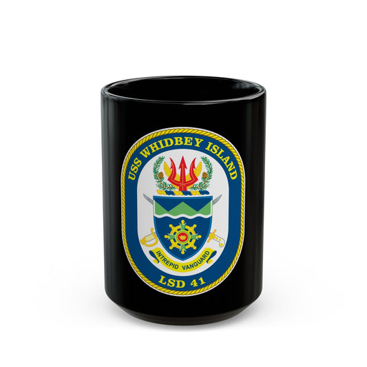 USS Whidbey Island LSD 41 (U.S. Navy) Black Coffee Mug-15oz-The Sticker Space