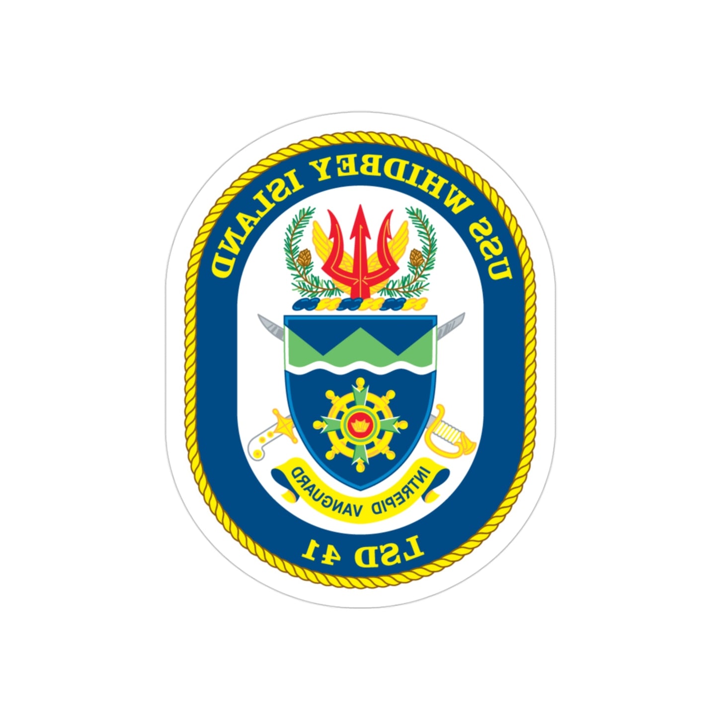 USS Whidbey Island LSD 41 (U.S. Navy) REVERSE PRINT Transparent STICKER-3" × 3"-The Sticker Space