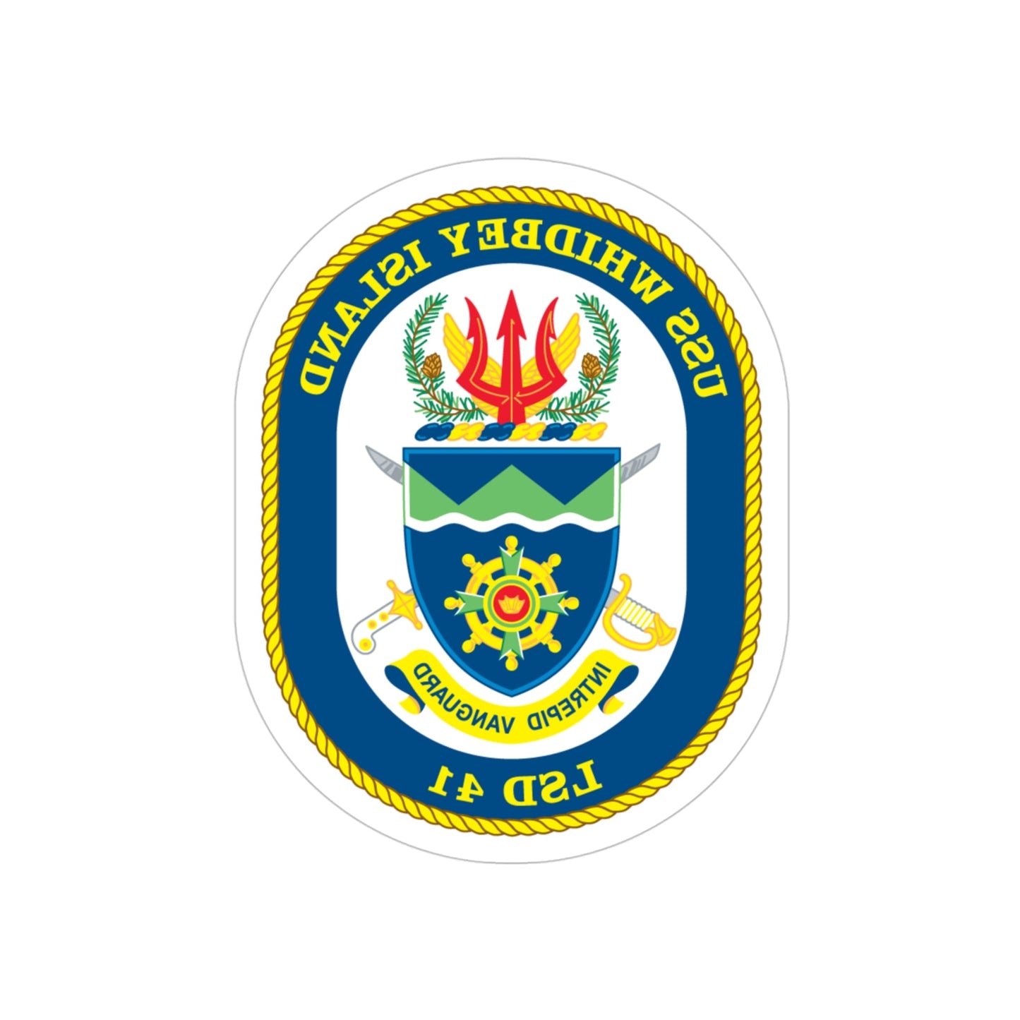 USS Whidbey Island LSD 41 (U.S. Navy) REVERSE PRINT Transparent STICKER-4" × 4"-The Sticker Space