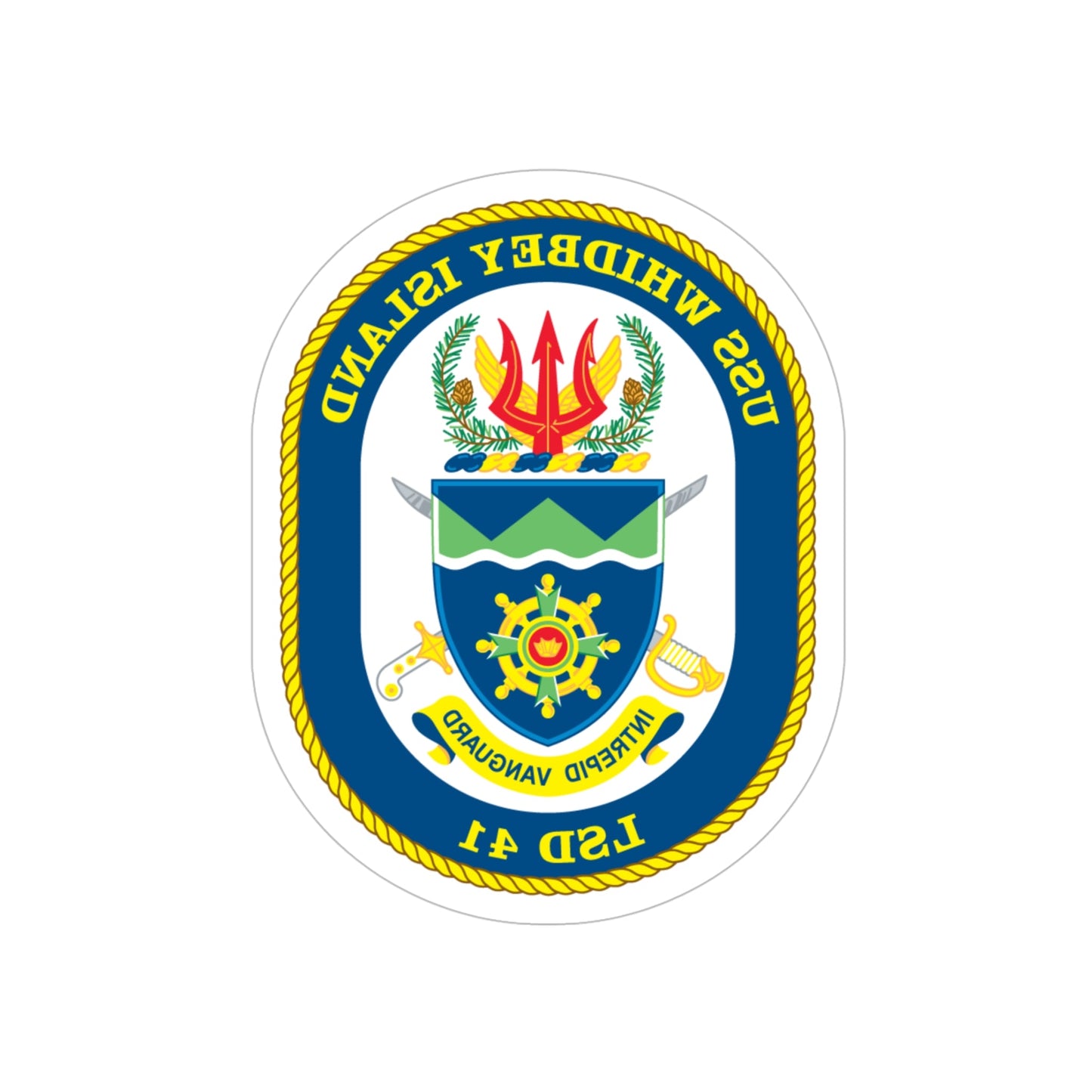 USS Whidbey Island LSD 41 (U.S. Navy) REVERSE PRINT Transparent STICKER-5" × 5"-The Sticker Space