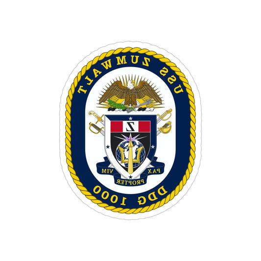 USS Zumwalt DDG 1000 Crest (U.S. Navy) REVERSE PRINT Transparent STICKER-6" × 6"-The Sticker Space