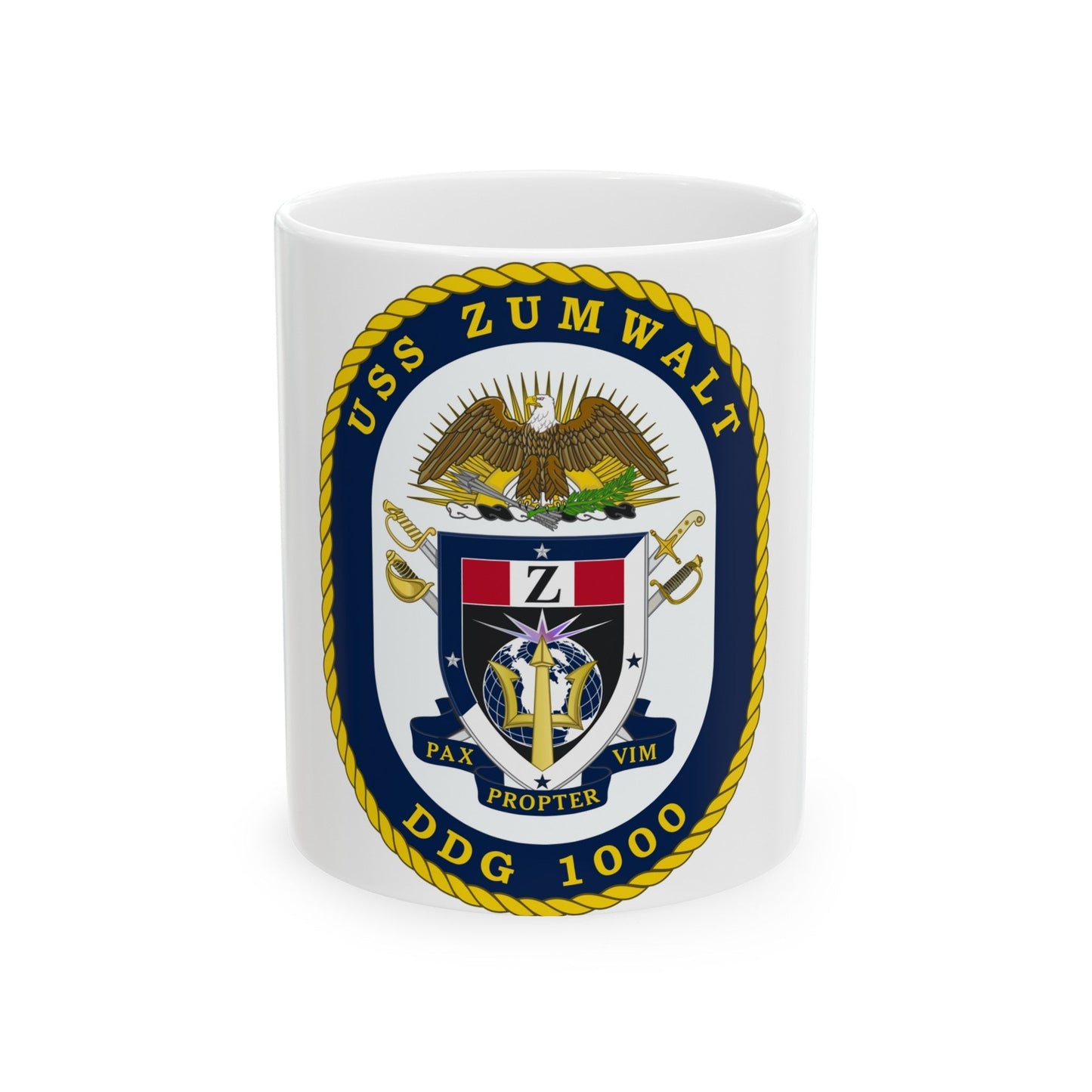 USS Zumwalt DDG 1000 Crest (U.S. Navy) White Coffee Mug-11oz-The Sticker Space