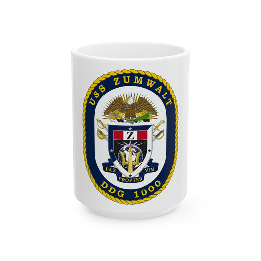 USS Zumwalt DDG 1000 Crest (U.S. Navy) White Coffee Mug-15oz-The Sticker Space
