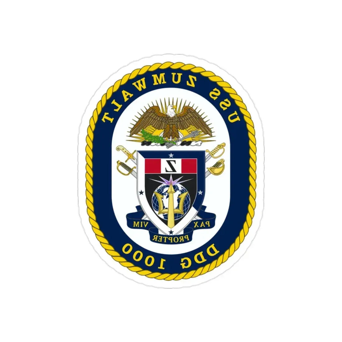 USS Zumwalt DDG 1000 Crest (U.S. Navy) REVERSE PRINT Transparent Die-Cut STICKER 2 Inch Die-Cut Transparent - The Sticker Space