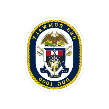 USS Zumwalt DDG 1000 Crest (U.S. Navy) REVERSE PRINT Transparent Die-Cut STICKER 2 Inch Die-Cut Transparent - The Sticker Space