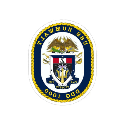 USS Zumwalt DDG 1000 Crest (U.S. Navy) REVERSE PRINT Transparent Die-Cut STICKER 3 Inch Die-Cut Transparent - The Sticker Space