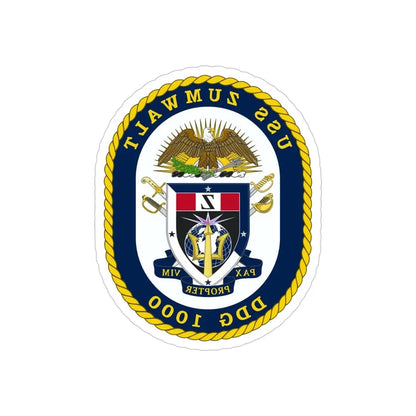 USS Zumwalt DDG 1000 Crest (U.S. Navy) REVERSE PRINT Transparent Die-Cut STICKER 4 Inch Die-Cut Transparent - The Sticker Space
