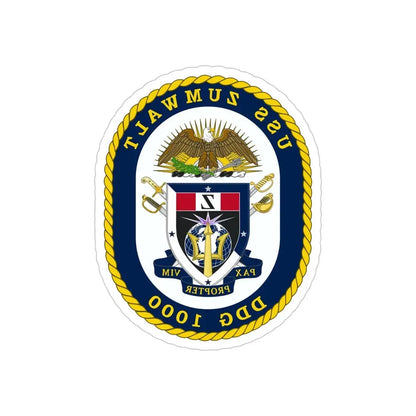 USS Zumwalt DDG 1000 Crest (U.S. Navy) REVERSE PRINT Transparent Die-Cut STICKER 5 Inch Die-Cut Transparent - The Sticker Space
