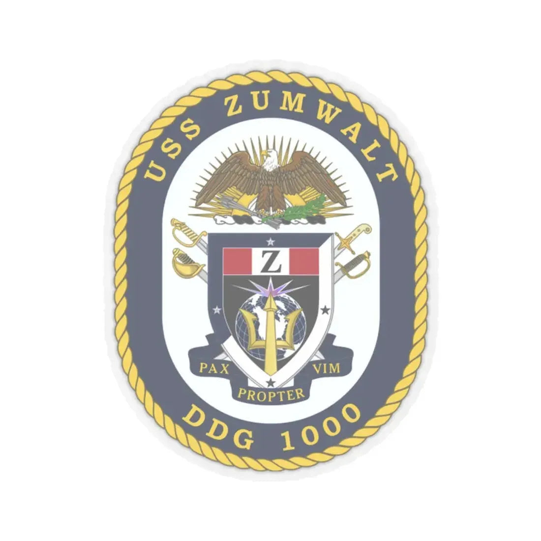 USS Zumwalt DDG 1000 Crest (U.S. Navy) STICKER Vinyl Kiss-Cut Decal 2 Inch Transparent - The Sticker Space