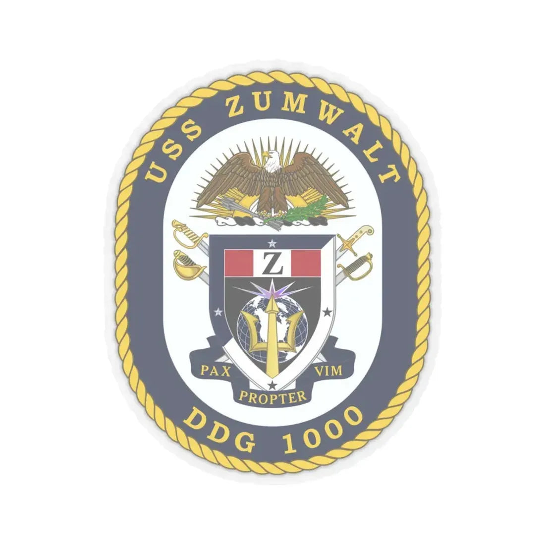 USS Zumwalt DDG 1000 Crest (U.S. Navy) STICKER Vinyl Kiss-Cut Decal 4 Inch Transparent - The Sticker Space