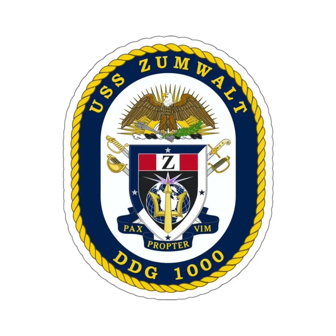 USS Zumwalt DDG 1000 Crest (U.S. Navy) STICKER Vinyl Kiss-Cut Decal 6 Inch White - The Sticker Space