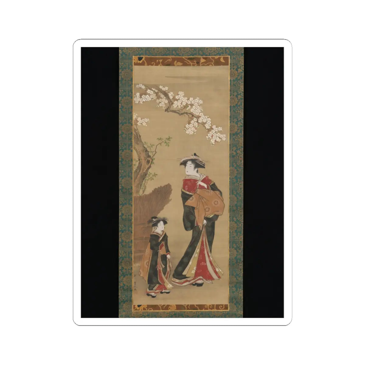 Utagawa Toyoharu - Courtesan and her Attendant under a Cherry Tree - early 19th century v1 - STICKER Vinyl Kiss-Cut Decal