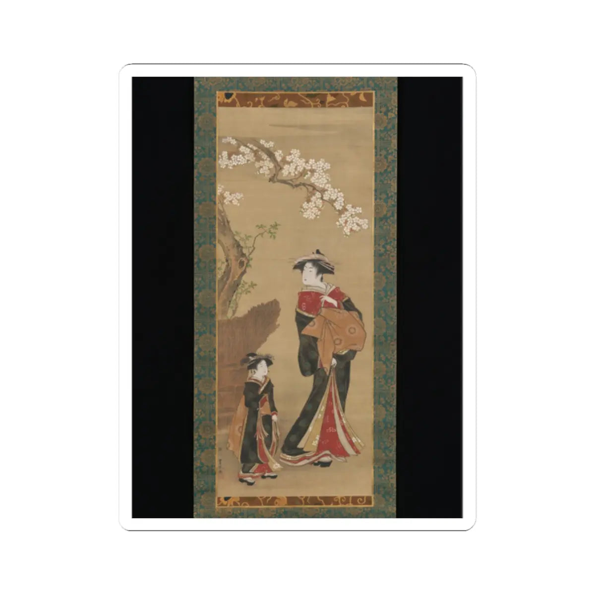 Utagawa Toyoharu - Courtesan and her Attendant under a Cherry Tree - early 19th century v1 - STICKER Vinyl Kiss-Cut Decal