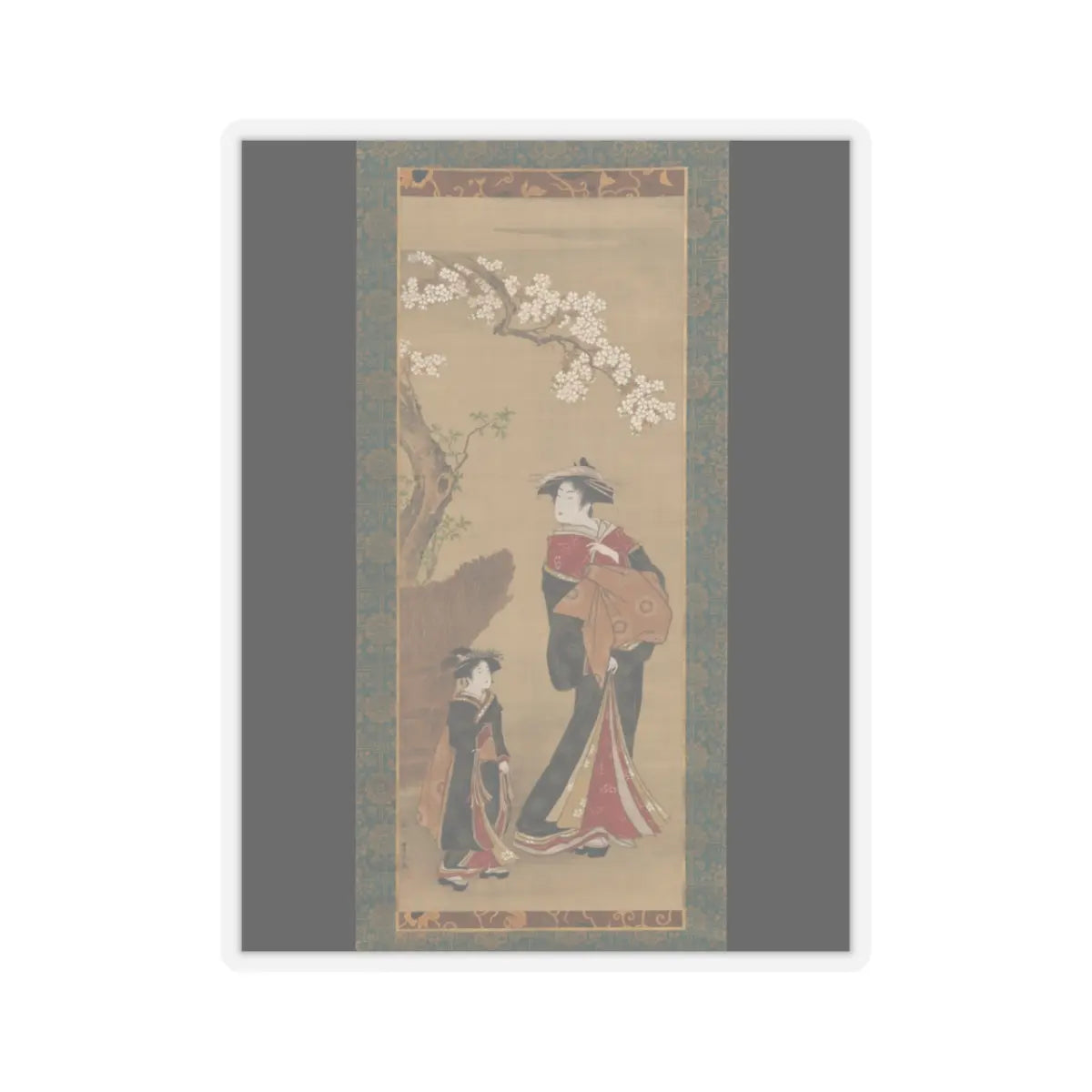 Utagawa Toyoharu - Courtesan and her Attendant under a Cherry Tree - early 19th century v1 - STICKER Vinyl Kiss-Cut Decal