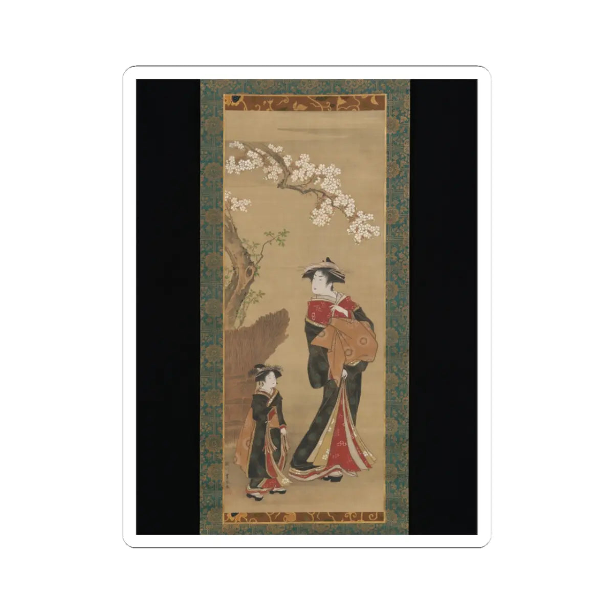 Utagawa Toyoharu - Courtesan and her Attendant under a Cherry Tree - early 19th century v1 - STICKER Vinyl Kiss-Cut Decal