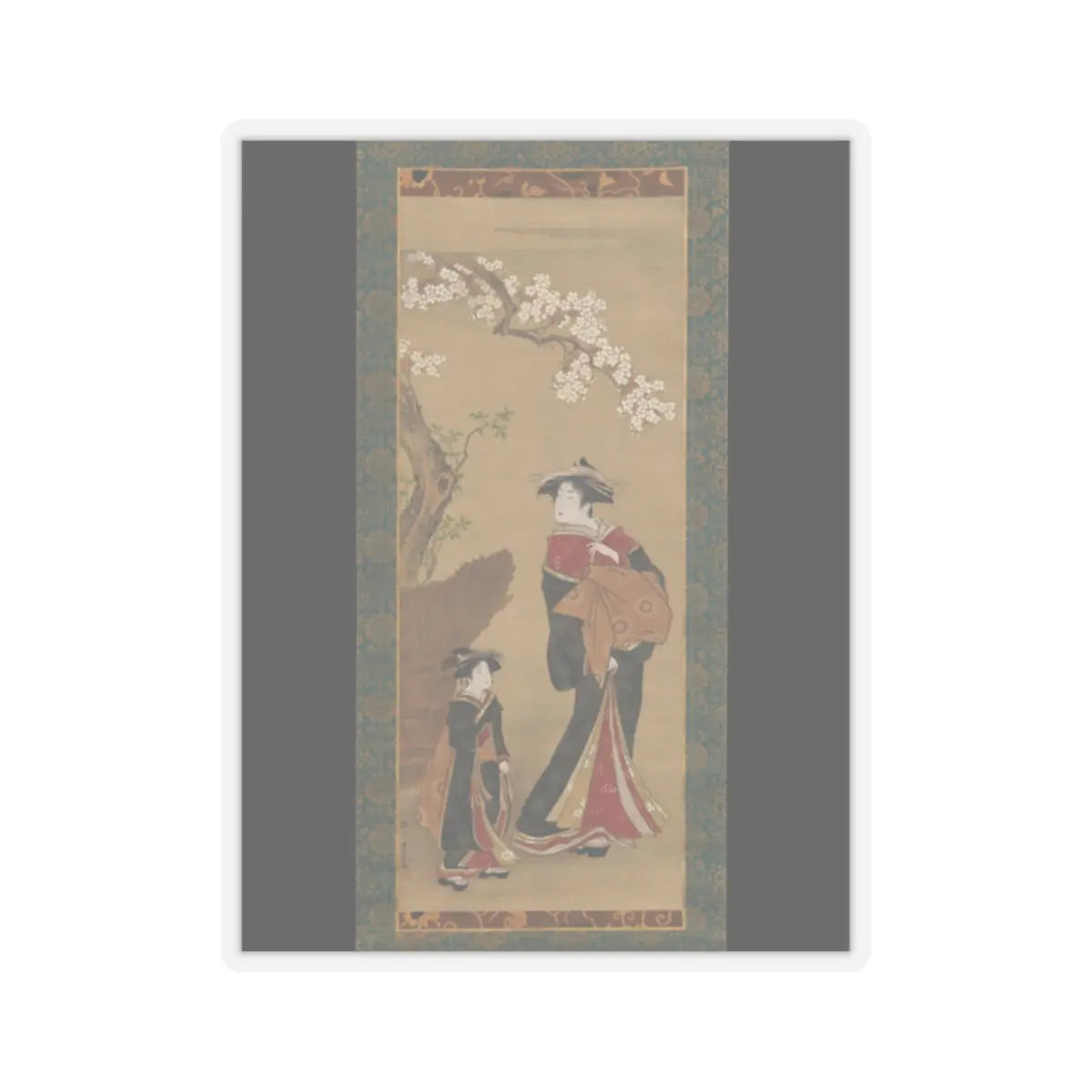 Utagawa Toyoharu - Courtesan and her Attendant under a Cherry Tree - early 19th century v1 - STICKER Vinyl Kiss-Cut Decal