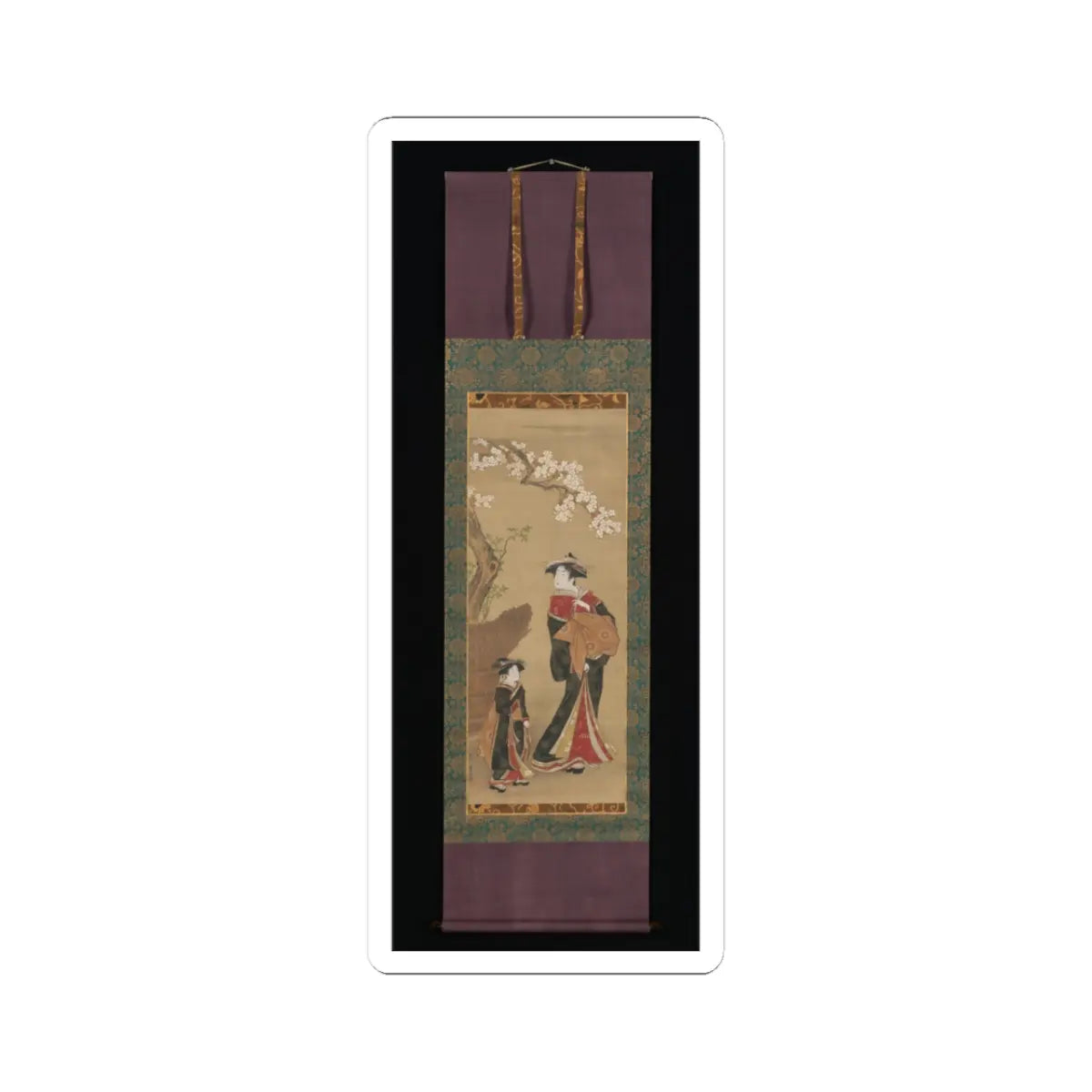 Utagawa Toyoharu - Courtesan and her Attendant under a Cherry Tree - early 19th century v2 - STICKER Vinyl Kiss-Cut Decal