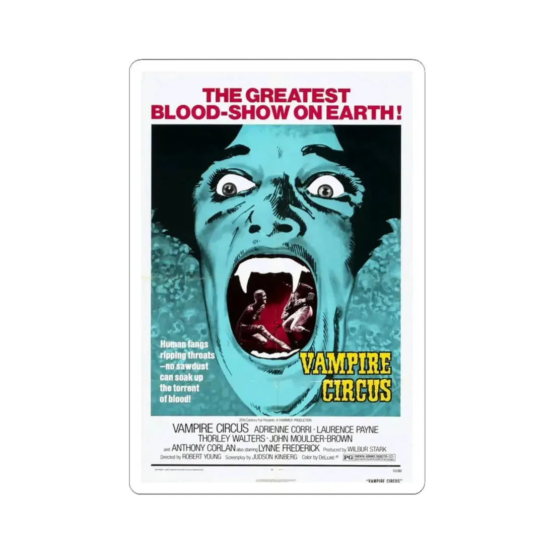 VAMPIRE CIRCUS (2) 1972 Movie Poster - STICKER Vinyl Kiss-Cut Decal 6 Inch White - The Sticker Space