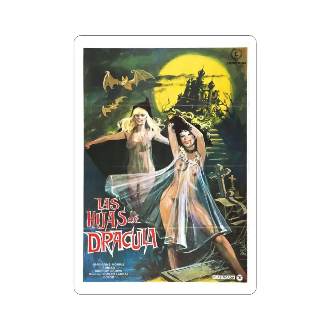 VAMPYRES (2) 1975 Movie Poster - STICKER Vinyl Kiss-Cut Decal 3 Inch White - The Sticker Space